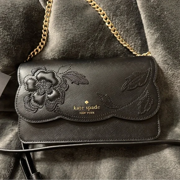 Kate Spade Black Floral Embossed Women's Bag - Picture 1 of 5